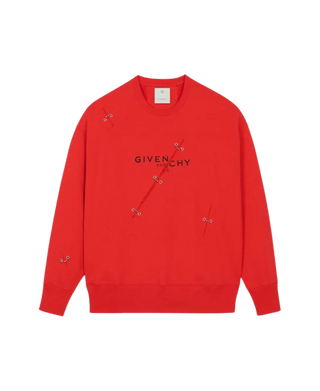 Givenchy Red Oversized Metal Detail Crewneck Sweatshirt